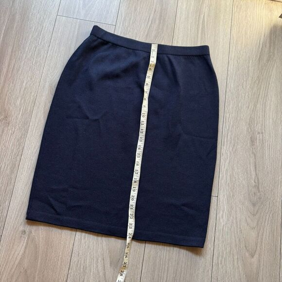 St John Basics Santana Knit Skirt Pencil Straight Navy Wool Blend Elastic Waist - Picture 2 of 7